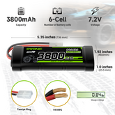 2 × OVONIC 7.2V 3800mAh NiMH Battery Pack 6-Cell with Tamiya Plug for RC Cars & Trucks